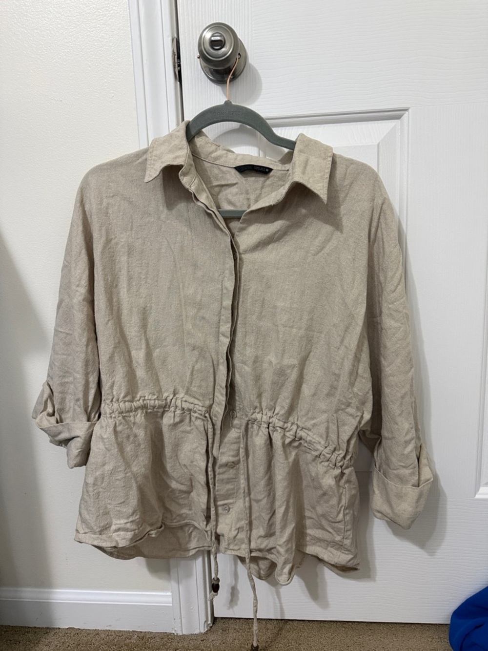Zara Beige Drawstring Cotton Tunic Jacket